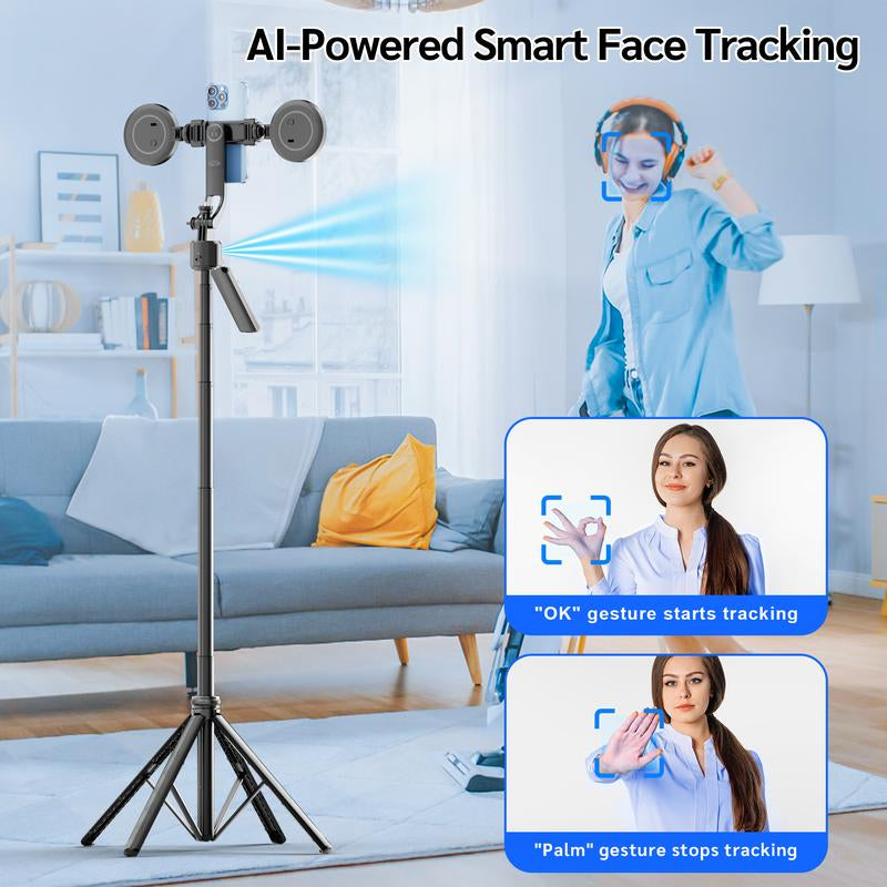 64" Auto Face Tracking Tripod for Iphone,No App,360° Rotation Smartphone Stand Tripod with Rechargeable Remote Control for Tiktok Contentcreation Vlog Video Recording Travel Cellphone Selfie