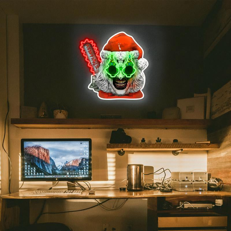 Terifiier Art the Clown Christmas Neon Sign Horror Movie Inspired LED Wall Light USB Powered Acrylic Panel Horror Movie Collectible 13.39 X 13.39 Inch