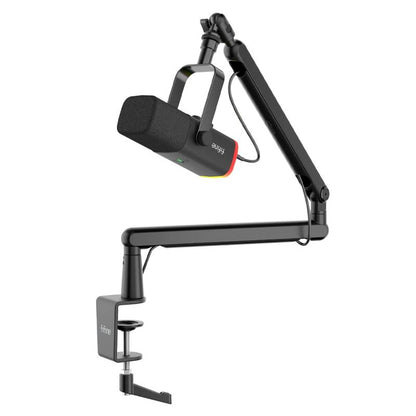 FIFINE AM8 Gaming Microphone and Low Profile Arm Stand Bundle, White XLR/USB Dynamic Mic with Mute Button, RGB Lighting, Desktop Stand, Adjustable Boom Arm Kit with Screw Adapter for Youtube Twitch Streaming Studio Audio Smartphone