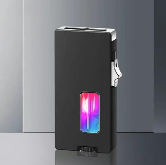 Graceful Black Windproof Lighter Withextra Widesoft Flame-Smart Shake Lgnition,Rechargeablezinc Alloy Electronic Lighter,Transparent Windowfor Candles and Aromatherapy-Ideal Outdoorcamping Gift for Men