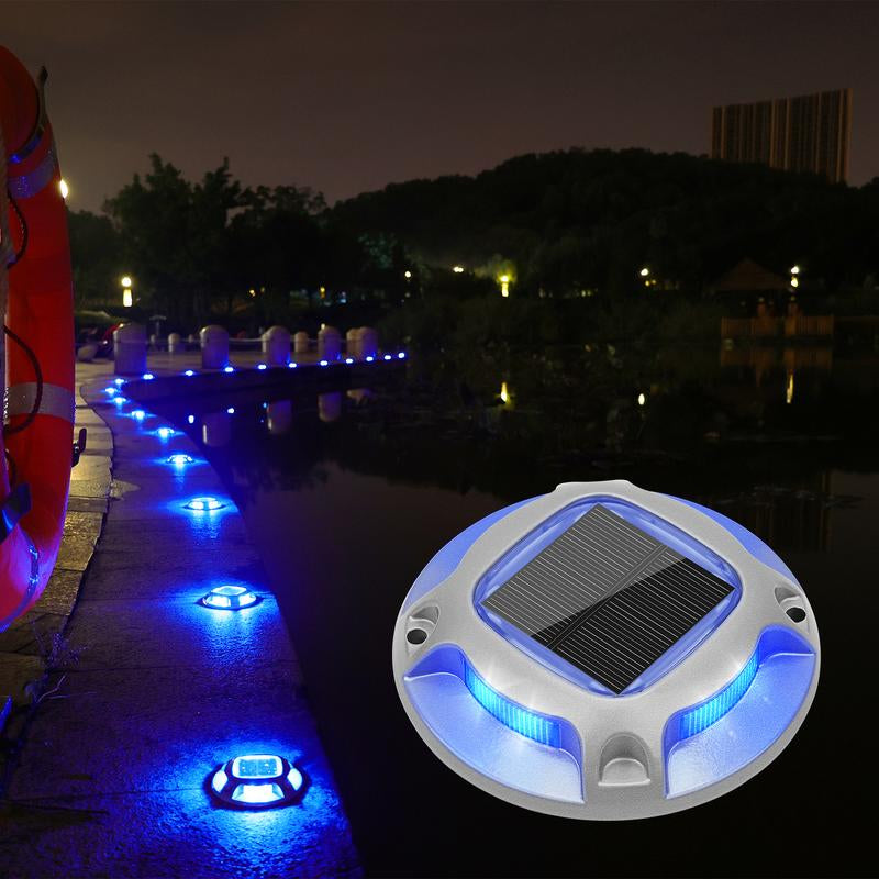VOLISUN 12 Pack Solar Dock Marine Lights ,Outdoor LED Solar Powered Waterproof Driveway Marker Deck Lights for Warning Step Sidewalk Pathway (White/Blue)