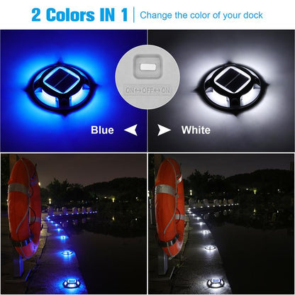 VOLISUN 12 Pack Solar Dock Marine Lights ,Outdoor LED Solar Powered Waterproof Driveway Marker Deck Lights for Warning Step Sidewalk Pathway (White/Blue)