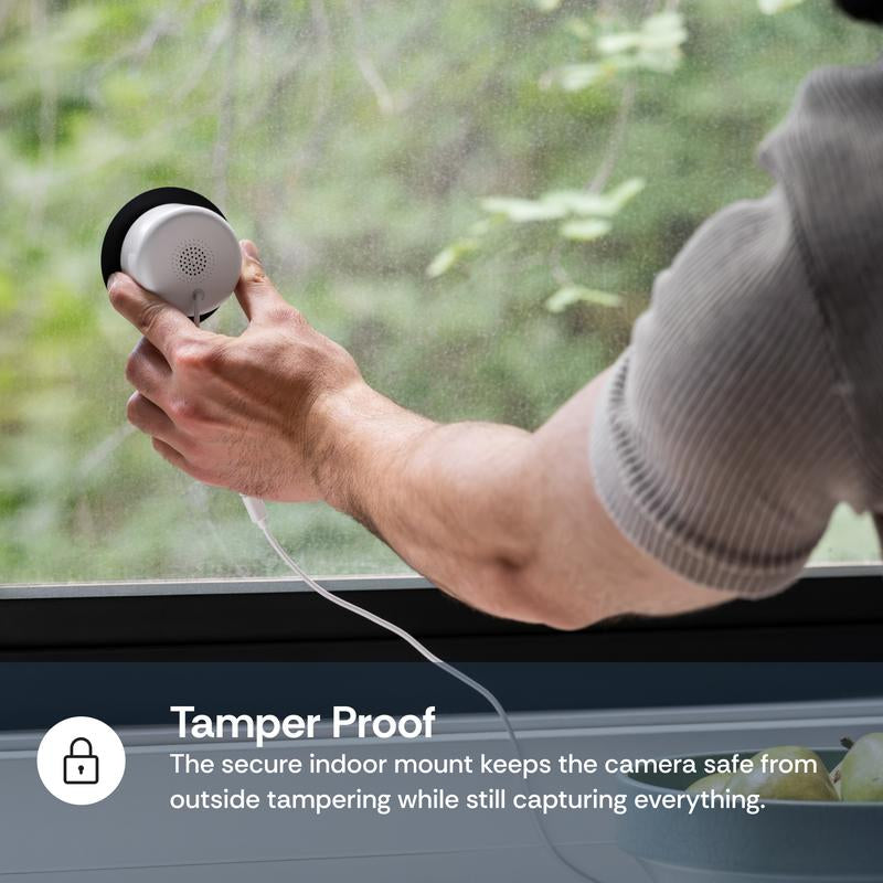 Luna Window Camera, 2K 2.4Ghz Glass-Mount Wired Indoor Wifi 6 for Outdoor View, Stick-On No-Drill Install, Smart AI Motion Alerts, Glare-Free Day/Night Color Vision through Glass, Multi-Scene Use