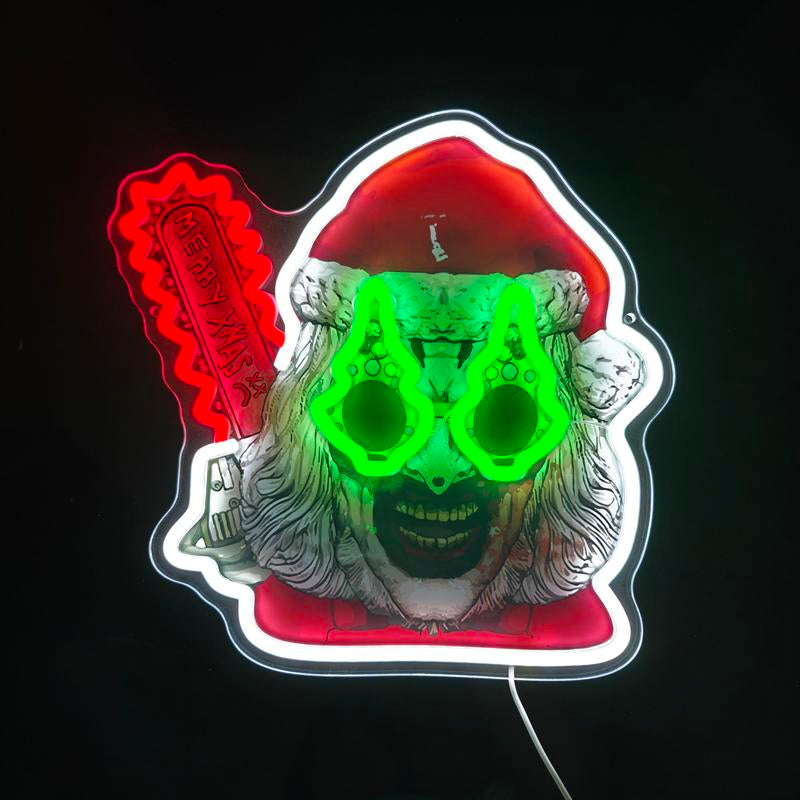 Terifiier Art the Clown Christmas Neon Sign Horror Movie Inspired LED Wall Light USB Powered Acrylic Panel Horror Movie Collectible 13.39 X 13.39 Inch