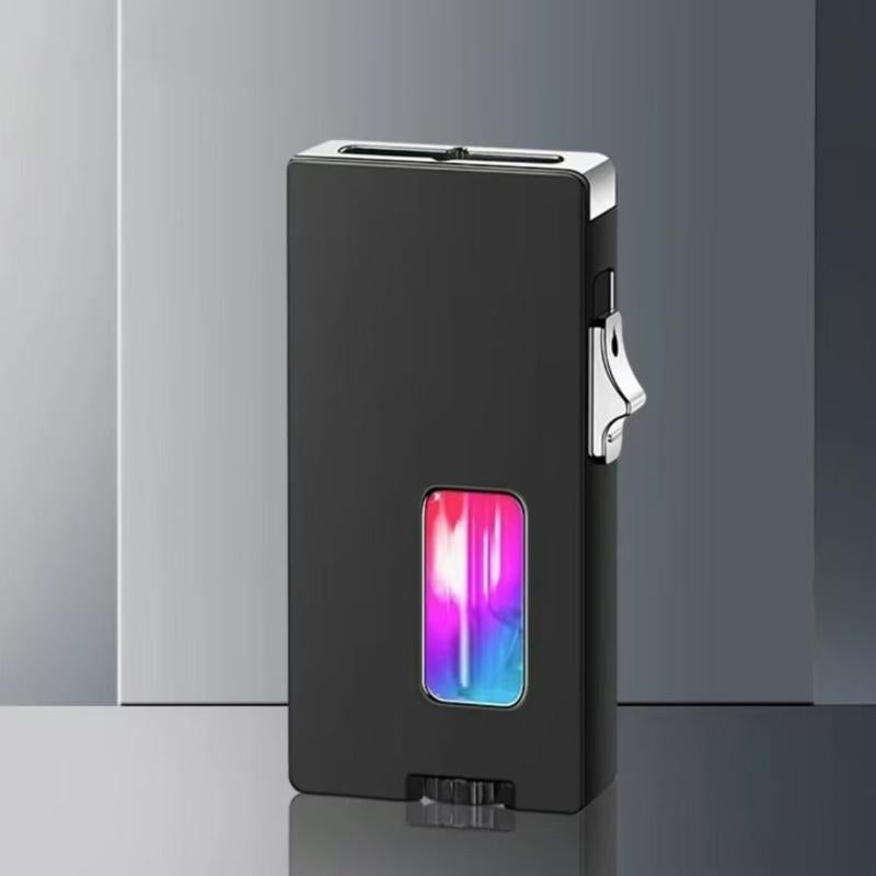 Graceful Black Windproof Lighter Withextra Widesoft Flame-Smart Shake Lgnition,Rechargeablezinc Alloy Electronic Lighter,Transparent Windowfor Candles and Aromatherapy-Ideal Outdoorcamping Gift for Men