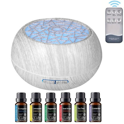 Family Sized 550Ml Ultrasonic Air Humidifier & Aroma Diffuser, Wood Grain Design, Remote Operation, 7 LED Mood Lights, 6 Essential Oils for Home Wellness, Aromatherapy Machine & Air Purifier for Enhanced Comfort