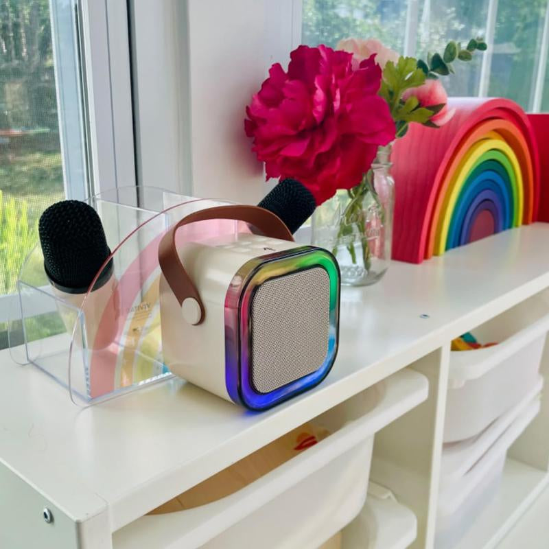 Mini Karaoke Machine with 2 Microphones, Wireless BT Speaker,Bluetooth Speaker with LED Nightlight, Bluetooth Karaoke Speaker with Subwoofer,Boombox 3,Ipx4 Water Resistant,Natural Sound,Portable Dvd Player,Suitable as Halloween or Birthday Gifts Ps4 Pro