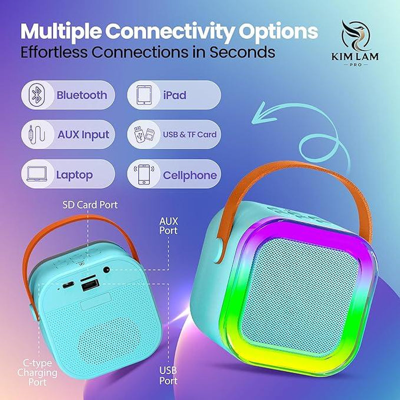 Mini Karaoke Machine with 2 Microphones, Wireless BT Speaker,Bluetooth Speaker with LED Nightlight, Bluetooth Karaoke Speaker with Subwoofer,Boombox 3,Ipx4 Water Resistant,Natural Sound,Portable Dvd Player,Suitable as Halloween or Birthday Gifts Ps4 Pro