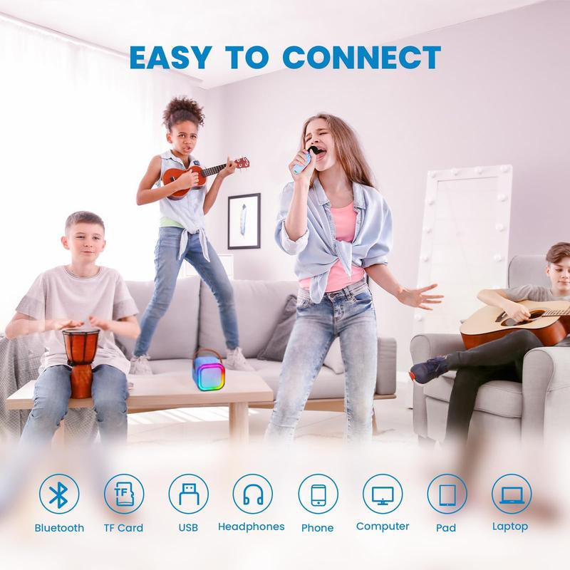 Mini Karaoke Machine with 2 Microphones, Wireless BT Speaker,Bluetooth Speaker with LED Nightlight, Bluetooth Karaoke Speaker with Subwoofer,Boombox 3,Ipx4 Water Resistant,Natural Sound,Portable Dvd Player,Suitable as Halloween or Birthday Gifts Ps4 Pro