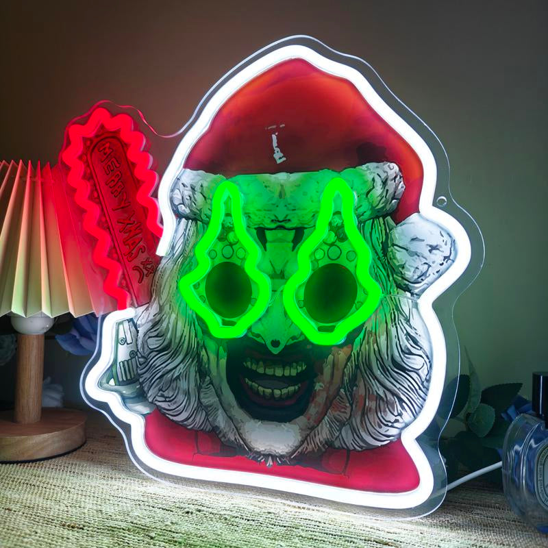 Terifiier Art the Clown Christmas Neon Sign Horror Movie Inspired LED Wall Light USB Powered Acrylic Panel Horror Movie Collectible 13.39 X 13.39 Inch