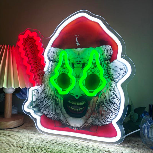 Terifiier Art the Clown Christmas Neon Sign Horror Movie Inspired LED Wall Light USB Powered Acrylic Panel Horror Movie Collectible 13.39 X 13.39 Inch