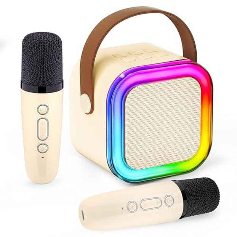 Mini Karaoke Machine with 2 Microphones, Wireless BT Speaker,Bluetooth Speaker with LED Nightlight, Bluetooth Karaoke Speaker with Subwoofer,Boombox 3,Ipx4 Water Resistant,Natural Sound,Portable Dvd Player,Suitable as Halloween or Birthday Gifts Ps4 Pro