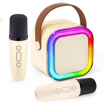 Mini Karaoke Machine with 2 Microphones, Wireless BT Speaker,Bluetooth Speaker with LED Nightlight, Bluetooth Karaoke Speaker with Subwoofer,Boombox 3,Ipx4 Water Resistant,Natural Sound,Portable Dvd Player,Suitable as Halloween or Birthday Gifts Ps4 Pro