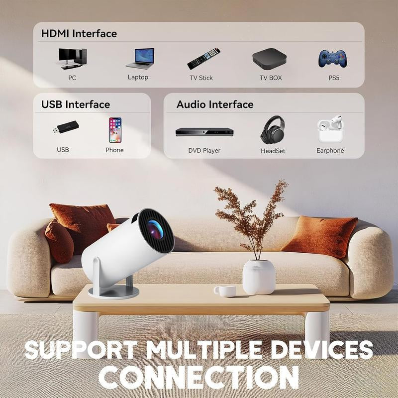 [US Warehouse]Game Projector with 2 Retro Game Consoles, 2 in 1 Projector, Dual Game Sticks, Mini Projector with Bluetooth and WIFI, 4K Multi-Function HD Portable Outdoor Movie Proyector, Compatible with Iphone/Pc/Laptop,