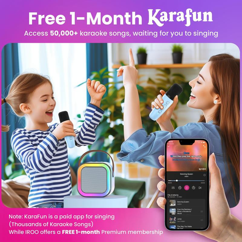 Mini Karaoke Machine with 2 Microphones, Wireless BT Speaker,Bluetooth Speaker with LED Nightlight, Bluetooth Karaoke Speaker with Subwoofer,Boombox 3,Ipx4 Water Resistant,Natural Sound,Portable Dvd Player,Suitable as Halloween or Birthday Gifts Ps4 Pro