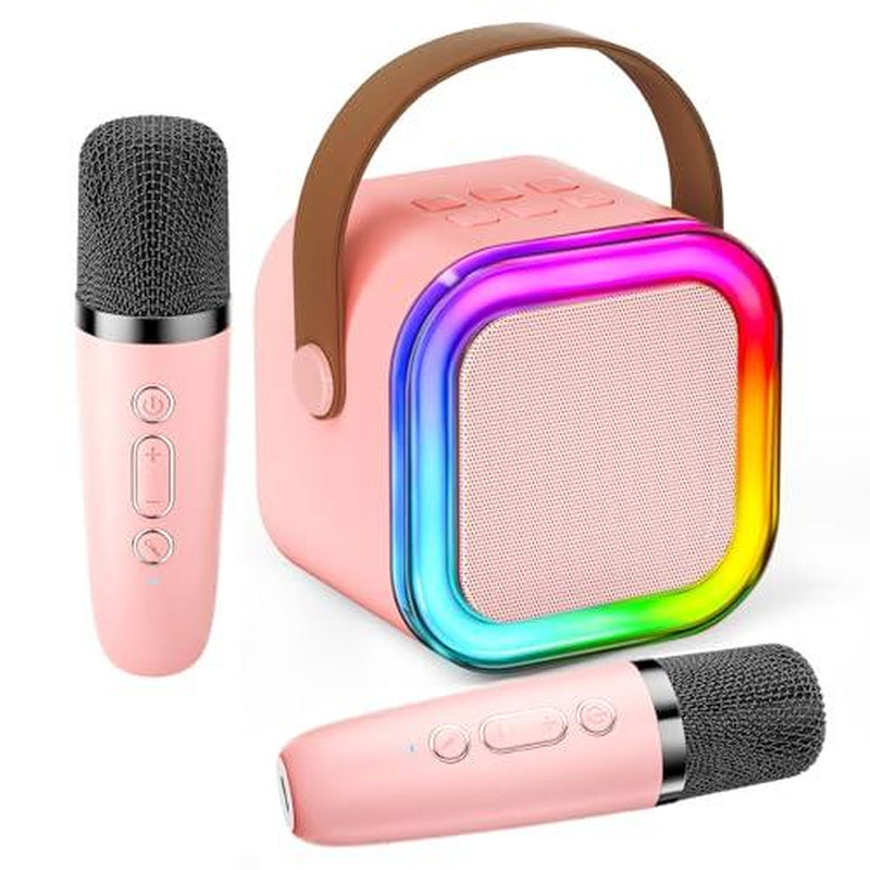 Mini Karaoke Machine with 2 Microphones, Wireless BT Speaker,Bluetooth Speaker with LED Nightlight, Bluetooth Karaoke Speaker with Subwoofer,Boombox 3,Ipx4 Water Resistant,Natural Sound,Portable Dvd Player,Suitable as Halloween or Birthday Gifts Ps4 Pro