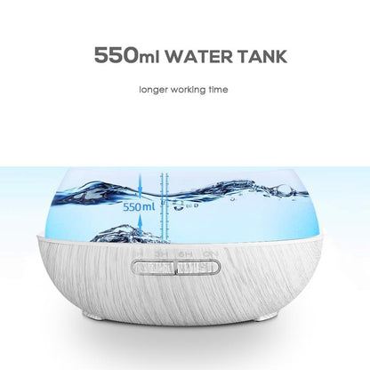 Family Sized 550Ml Ultrasonic Air Humidifier & Aroma Diffuser, Wood Grain Design, Remote Operation, 7 LED Mood Lights, 6 Essential Oils for Home Wellness, Aromatherapy Machine & Air Purifier for Enhanced Comfort