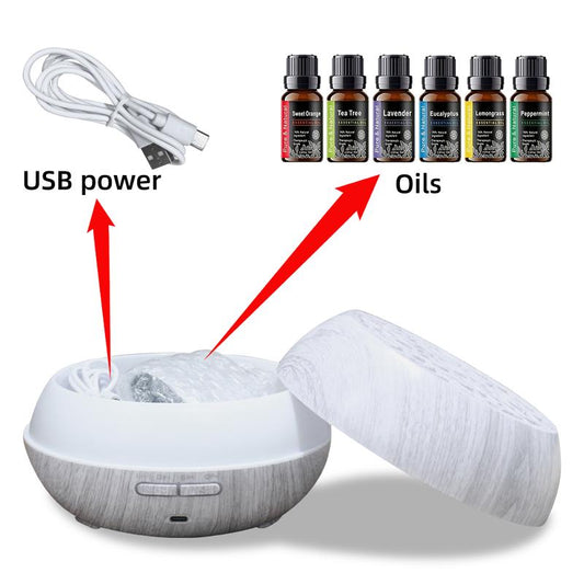 Family Sized 550Ml Ultrasonic Air Humidifier & Aroma Diffuser, Wood Grain Design, Remote Operation, 7 LED Mood Lights, 6 Essential Oils for Home Wellness, Aromatherapy Machine & Air Purifier for Enhanced Comfort