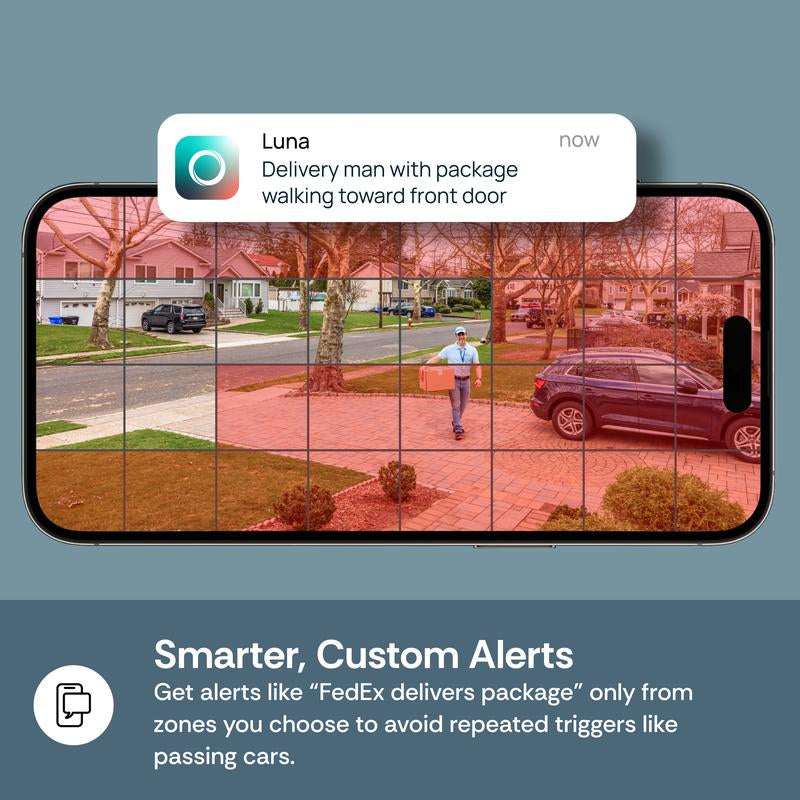 Luna Window Camera, 2K 2.4Ghz Glass-Mount Wired Indoor Wifi 6 for Outdoor View, Stick-On No-Drill Install, Smart AI Motion Alerts, Glare-Free Day/Night Color Vision through Glass, Multi-Scene Use