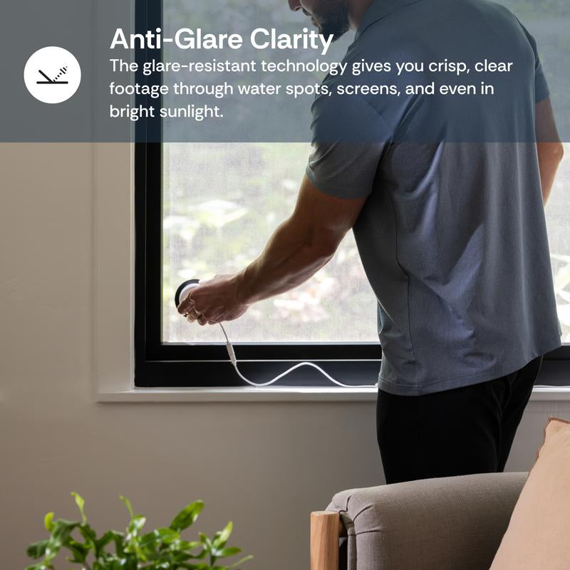 Luna Window Camera, 2K 2.4Ghz Glass-Mount Wired Indoor Wifi 6 for Outdoor View, Stick-On No-Drill Install, Smart AI Motion Alerts, Glare-Free Day/Night Color Vision through Glass, Multi-Scene Use