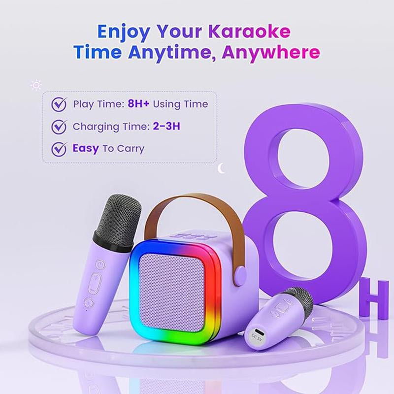 Mini Karaoke Machine with 2 Microphones, Wireless BT Speaker,Bluetooth Speaker with LED Nightlight, Bluetooth Karaoke Speaker with Subwoofer,Boombox 3,Ipx4 Water Resistant,Natural Sound,Portable Dvd Player,Suitable as Halloween or Birthday Gifts Ps4 Pro