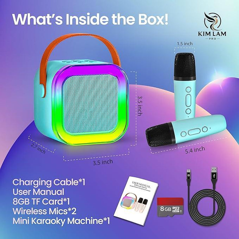 Mini Karaoke Machine with 2 Microphones, Wireless BT Speaker,Bluetooth Speaker with LED Nightlight, Bluetooth Karaoke Speaker with Subwoofer,Boombox 3,Ipx4 Water Resistant,Natural Sound,Portable Dvd Player,Suitable as Halloween or Birthday Gifts Ps4 Pro