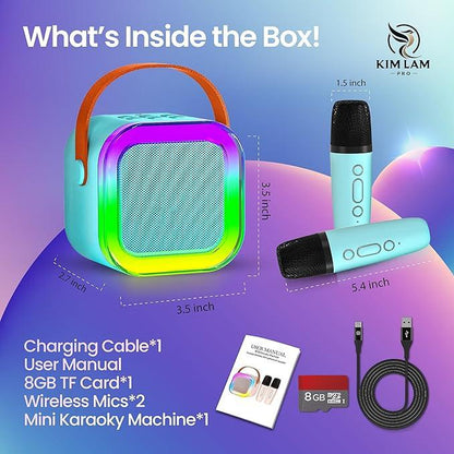 Mini Karaoke Machine with 2 Microphones, Wireless BT Speaker,Bluetooth Speaker with LED Nightlight, Bluetooth Karaoke Speaker with Subwoofer,Boombox 3,Ipx4 Water Resistant,Natural Sound,Portable Dvd Player,Suitable as Halloween or Birthday Gifts Ps4 Pro