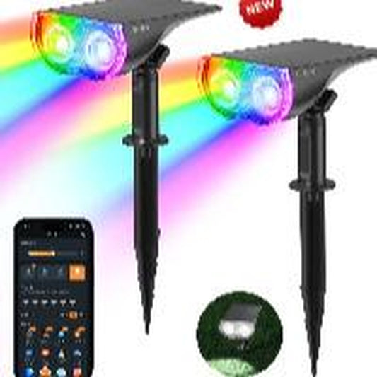 【Decorate Your Yard!】Linkind Smart Solar Spotlight SL5C Color Changing Cool Warm White Landscape Lighting APP Control Solar Lights Outdoor IP67 Waterproof for Yard Garden Pathway 2 Pack with Ai-Dot App for Customizable Scenes