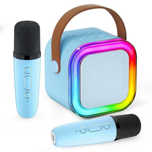 Mini Karaoke Machine with 2 Microphones, Wireless BT Speaker,Bluetooth Speaker with LED Nightlight, Bluetooth Karaoke Speaker with Subwoofer,Boombox 3,Ipx4 Water Resistant,Natural Sound,Portable Dvd Player,Suitable as Halloween or Birthday Gifts Ps4 Pro
