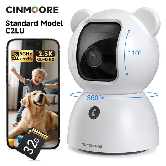 CINMOORE 4PM/2.5K with 32GB Storage Card 2.4Ghz & 5Ghz Wifi Indoor Security Camera 360° Pan-Tilt AI Motion Detection Two-Way Audio Night Vision Clear Monitoring Recording Baby Crying Baby Monitoring Cameras for Home 360 Camera Mini Camera