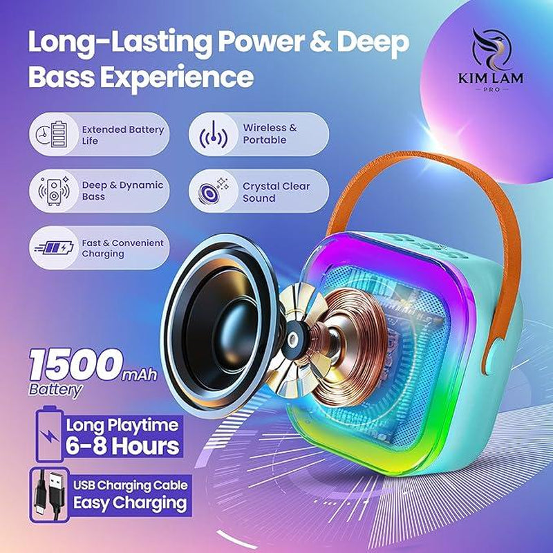 Mini Karaoke Machine with 2 Microphones, Wireless BT Speaker,Bluetooth Speaker with LED Nightlight, Bluetooth Karaoke Speaker with Subwoofer,Boombox 3,Ipx4 Water Resistant,Natural Sound,Portable Dvd Player,Suitable as Halloween or Birthday Gifts Ps4 Pro