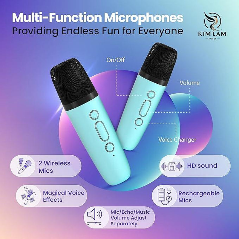 Mini Karaoke Machine with 2 Microphones, Wireless BT Speaker,Bluetooth Speaker with LED Nightlight, Bluetooth Karaoke Speaker with Subwoofer,Boombox 3,Ipx4 Water Resistant,Natural Sound,Portable Dvd Player,Suitable as Halloween or Birthday Gifts Ps4 Pro