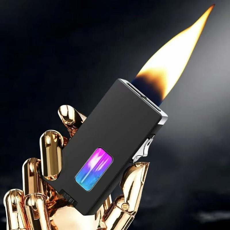 Graceful Black Windproof Lighter Withextra Widesoft Flame-Smart Shake Lgnition,Rechargeablezinc Alloy Electronic Lighter,Transparent Windowfor Candles and Aromatherapy-Ideal Outdoorcamping Gift for Men