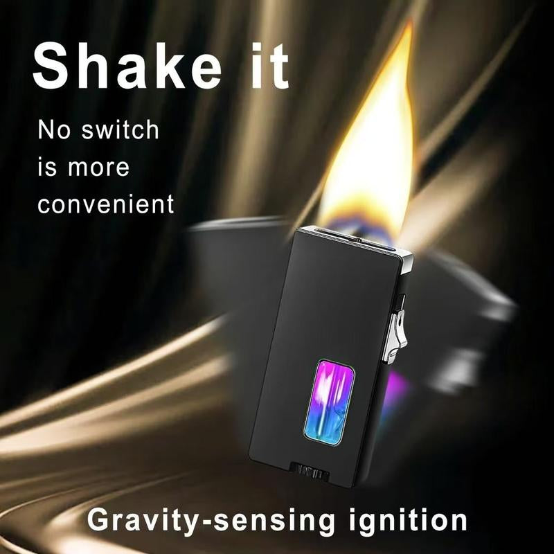 Graceful Black Windproof Lighter Withextra Widesoft Flame-Smart Shake Lgnition,Rechargeablezinc Alloy Electronic Lighter,Transparent Windowfor Candles and Aromatherapy-Ideal Outdoorcamping Gift for Men