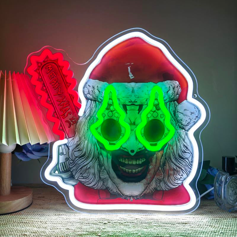 Terifiier Art the Clown Christmas Neon Sign Horror Movie Inspired LED Wall Light USB Powered Acrylic Panel Horror Movie Collectible 13.39 X 13.39 Inch