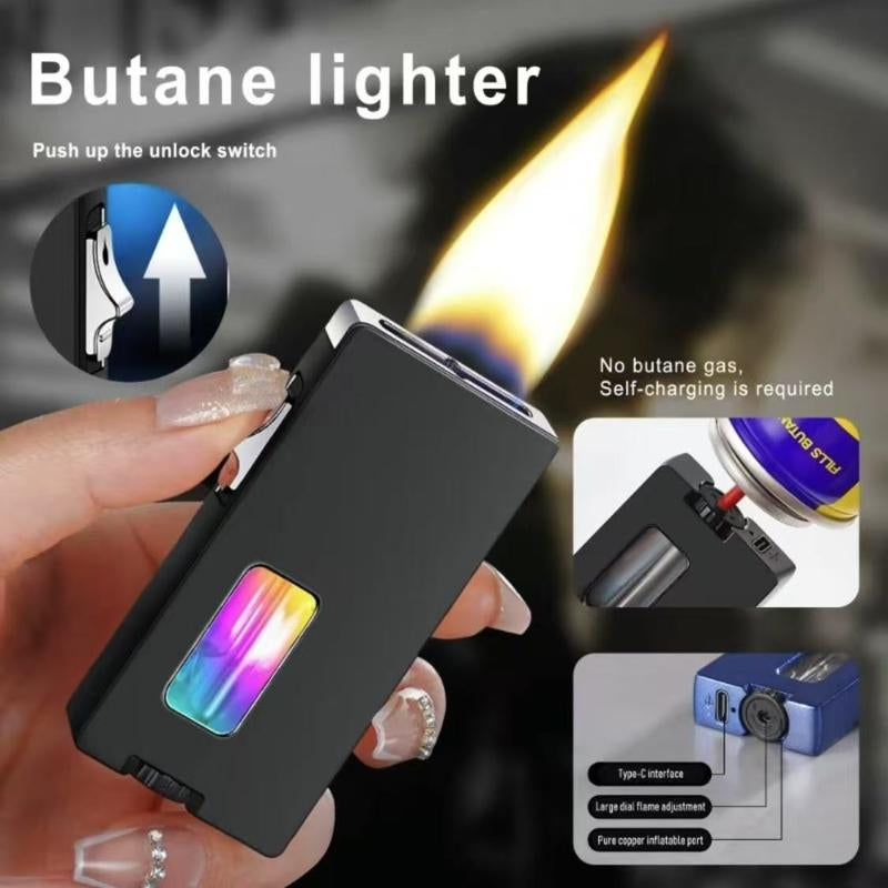 Graceful Black Windproof Lighter Withextra Widesoft Flame-Smart Shake Lgnition,Rechargeablezinc Alloy Electronic Lighter,Transparent Windowfor Candles and Aromatherapy-Ideal Outdoorcamping Gift for Men