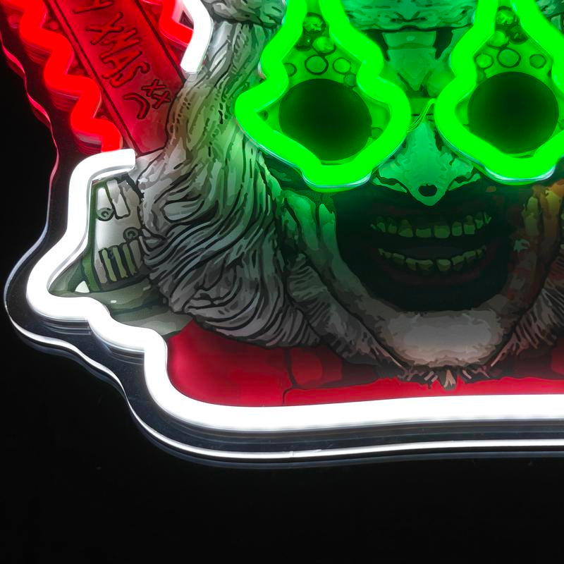 Terifiier Art the Clown Christmas Neon Sign Horror Movie Inspired LED Wall Light USB Powered Acrylic Panel Horror Movie Collectible 13.39 X 13.39 Inch