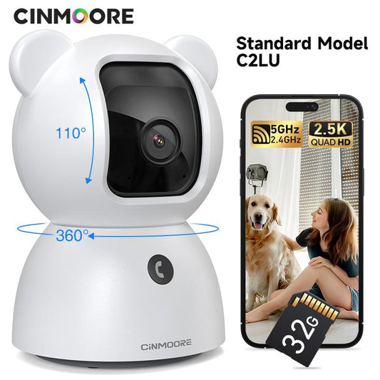 CINMOORE 4PM/2.5K with 32GB Storage Card 2.4Ghz & 5Ghz Wifi Indoor Security Camera 360° Pan-Tilt AI Motion Detection Two-Way Audio Night Vision Clear Monitoring Recording Baby Crying Baby Monitoring Cameras for Home 360 Camera Mini Camera